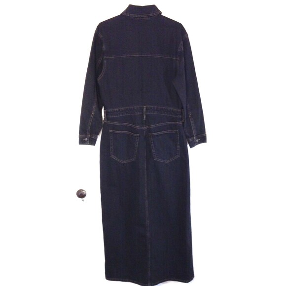 Vtg Y2K Denim Jean Maxi Dress Wn 12 Black Long Sleeve Stretch Western Grunge 90s - Picture 5 of 9